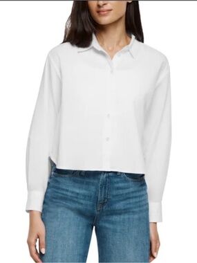Gap Women's Cropped Poplin Top - White - button down 100% cotton